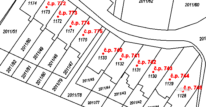 Rtyně v Podkrkonoší 740 na parcele st. 1133 v KÚ Rtyně v Podkrkonoší, Katastrální mapa