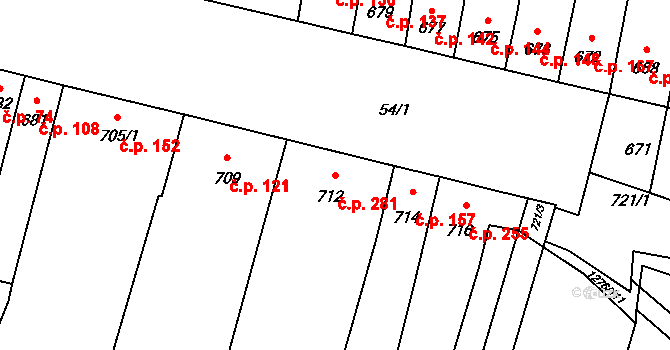 Opatovice 281 na parcele st. 712 v KÚ Opatovice u Rajhradu, Katastrální mapa