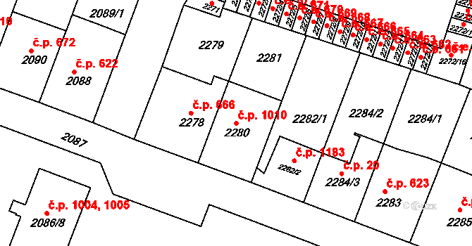 Kuřim 1010 na parcele st. 2280 v KÚ Kuřim, Katastrální mapa