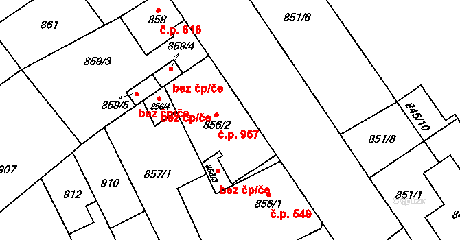 Uhříněves 967, Praha na parcele st. 856/2 v KÚ Uhříněves, Katastrální mapa