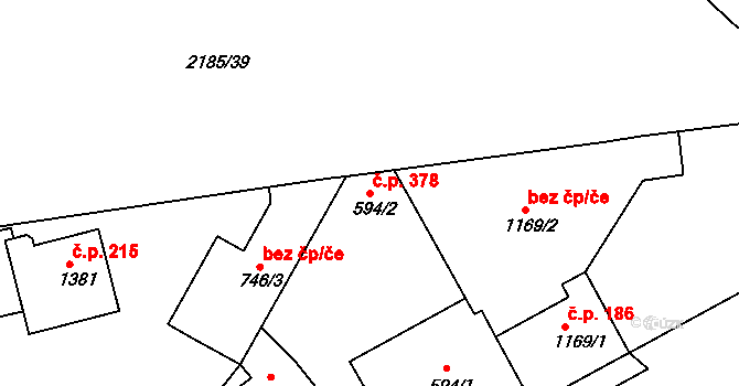 Dolní Předměstí 378, Trutnov na parcele st. 594/2 v KÚ Trutnov, Katastrální mapa