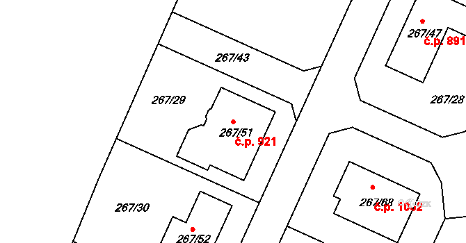 Černice 921, Plzeň na parcele st. 267/51 v KÚ Černice, Katastrální mapa
