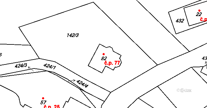 Šimonovice 77 na parcele st. 82 v KÚ Šimonovice, Katastrální mapa