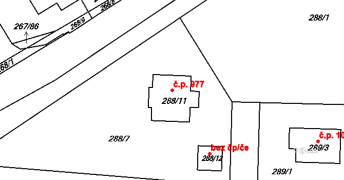 Černice 977, Plzeň na parcele st. 288/11 v KÚ Černice, Katastrální mapa