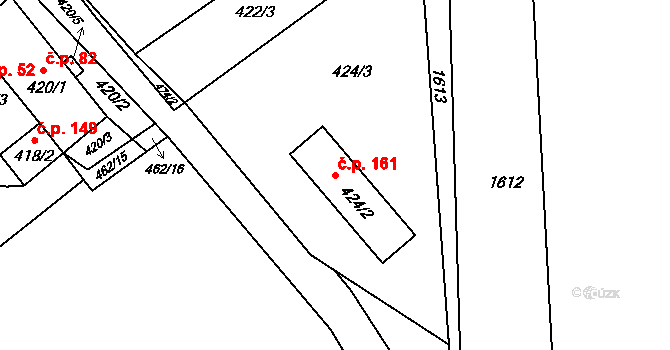 Tušť 161, Suchdol nad Lužnicí na parcele st. 424/2 v KÚ Tušť, Katastrální mapa