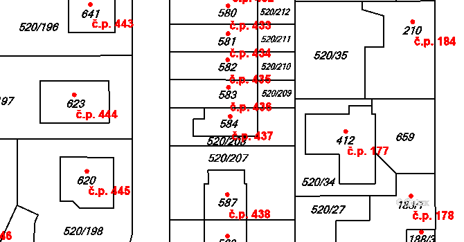 Jeneč 437 na parcele st. 584 v KÚ Jeneč u Prahy, Katastrální mapa