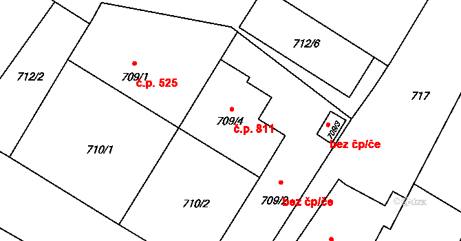 Paskov 811 na parcele st. 709/4 v KÚ Paskov, Katastrální mapa