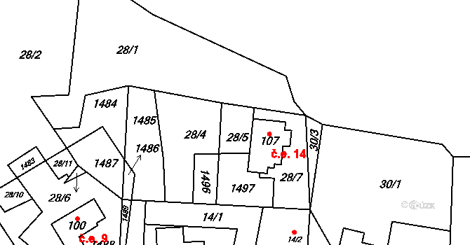 Kumpolec 14, Tisová na parcele st. 107 v KÚ Kumpolec, Katastrální mapa