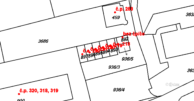 Jílové 220 na parcele st. 895 v KÚ Jílové u Děčína, Katastrální mapa
