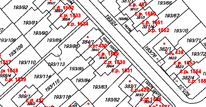Sezimovo Ústí 1530 na parcele st. 384/3 v KÚ Sezimovo Ústí, Katastrální mapa