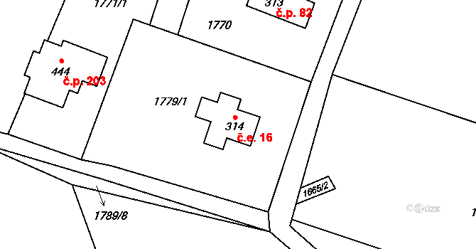 Valy 16, Krompach na parcele st. 314 v KÚ Krompach, Katastrální mapa