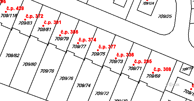 Popůvky 377 na parcele st. 709/75 v KÚ Popůvky u Brna, Katastrální mapa