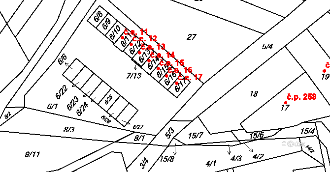 Velešovice 16 na parcele st. 6/16 v KÚ Velešovice, Katastrální mapa