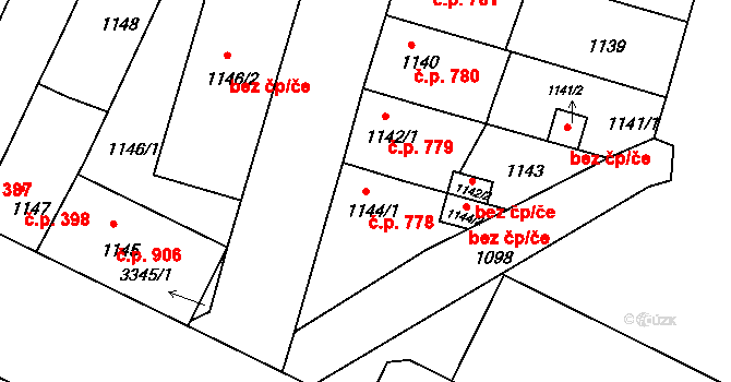 Benešov 778 na parcele st. 1144/1 v KÚ Benešov u Prahy, Katastrální mapa