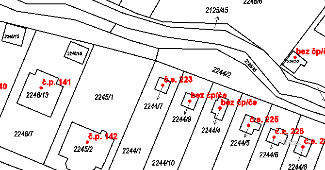 Třeboň II 223, Třeboň na parcele st. 2244/7 v KÚ Třeboň, Katastrální mapa