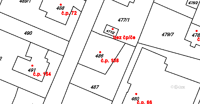 Proskovice 108, Ostrava na parcele st. 486 v KÚ Proskovice, Katastrální mapa