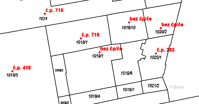 Brno 39478700 na parcele st. 1019/1 v KÚ Komárov, Katastrální mapa