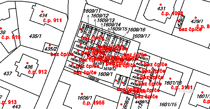 Teplice 41919700 na parcele st. 1610/12 v KÚ Teplice, Katastrální mapa