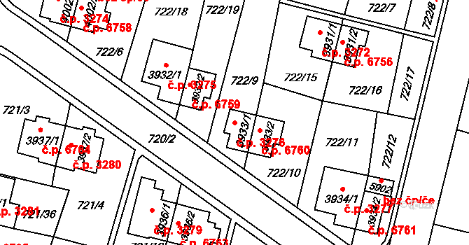 Zlín 3276 na parcele st. 3933/1 v KÚ Zlín, Katastrální mapa