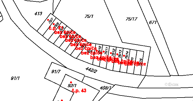 Přerov 43869700 na parcele st. 75/10 v KÚ Lýsky, Katastrální mapa
