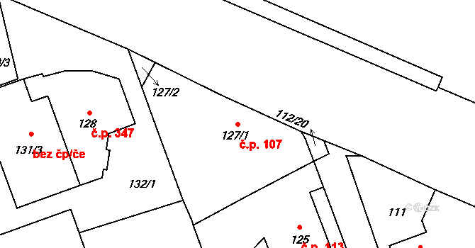 Komárov 107, Opava na parcele st. 127/1 v KÚ Komárov u Opavy, Katastrální mapa