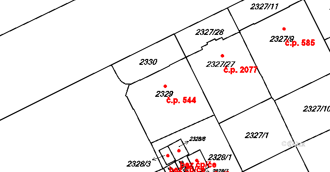 Předměstí 544, Opava na parcele st. 2329 v KÚ Opava-Předměstí, Katastrální mapa