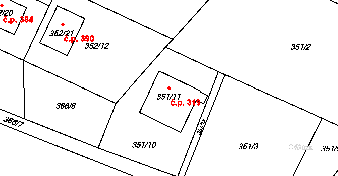 Bobrovníky 319, Hlučín na parcele st. 351/11 v KÚ Bobrovníky, Katastrální mapa