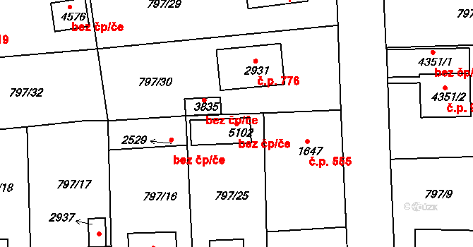 Rokycany 47109700 na parcele st. 5102 v KÚ Rokycany, Katastrální mapa
