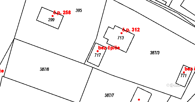 Raškovice 49858700 na parcele st. 717 v KÚ Raškovice, Katastrální mapa