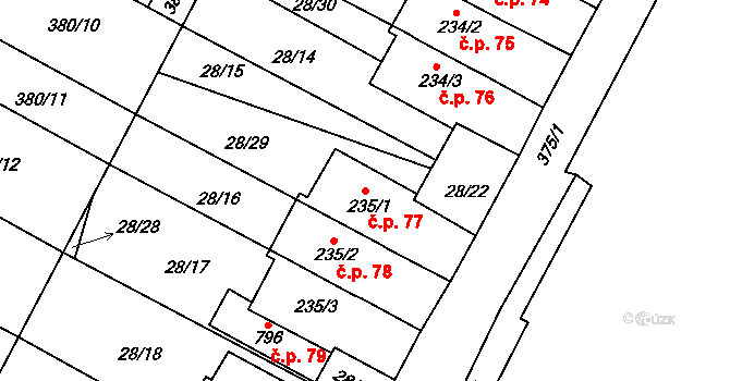 Čepirohy 77, Most na parcele st. 235/1 v KÚ Čepirohy, Katastrální mapa