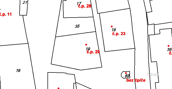 Bor u Chroustovic 29, Rosice na parcele st. 19 v KÚ Bor u Chroustovic, Katastrální mapa