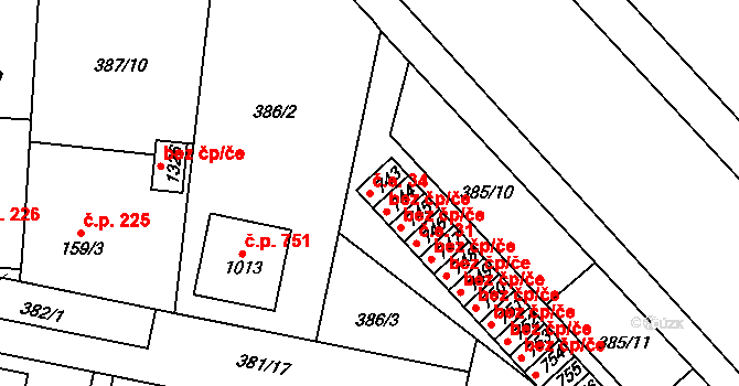 Slatiňany 34 na parcele st. 743 v KÚ Slatiňany, Katastrální mapa