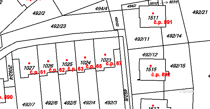 Králíky 67 na parcele st. 1023 v KÚ Králíky, Katastrální mapa