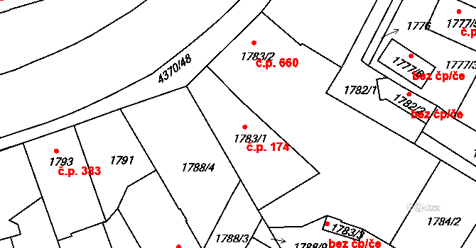 Veselí nad Lužnicí II 174, Veselí nad Lužnicí na parcele st. 1783/1 v KÚ Veselí nad Lužnicí, Katastrální mapa