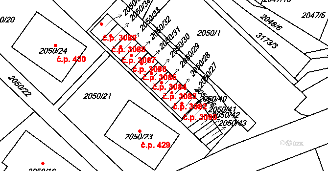 Strkov 3083, Planá nad Lužnicí na parcele st. 2050/29 v KÚ Planá nad Lužnicí, Katastrální mapa