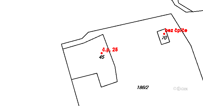 Liščí 25, Lipová na parcele st. 45 v KÚ Liščí, Katastrální mapa