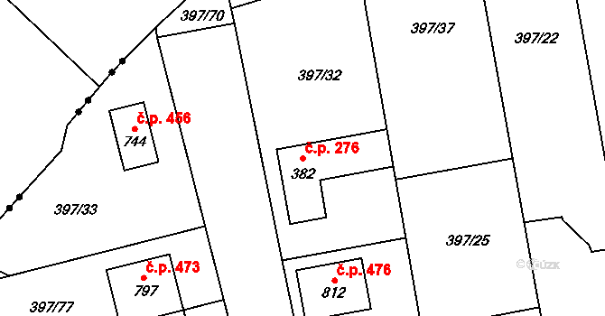 Opatovice nad Labem 276 na parcele st. 382 v KÚ Opatovice nad Labem, Katastrální mapa
