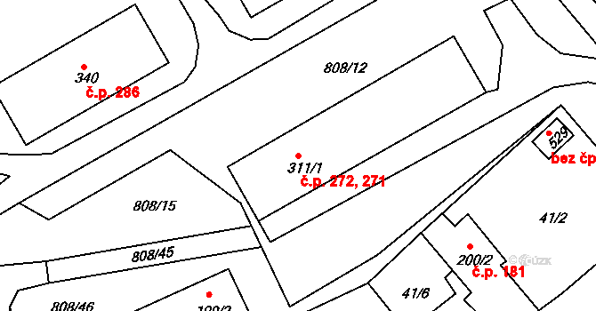 Lhenice 271,272 na parcele st. 311/1 v KÚ Lhenice, Katastrální mapa