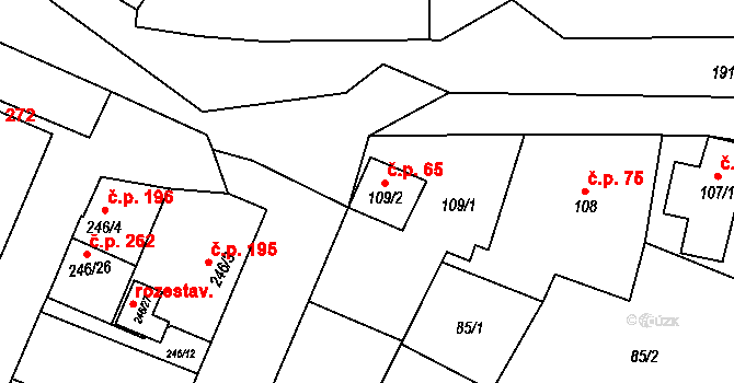 Kolešovice 65 na parcele st. 109/2 v KÚ Kolešovice, Katastrální mapa