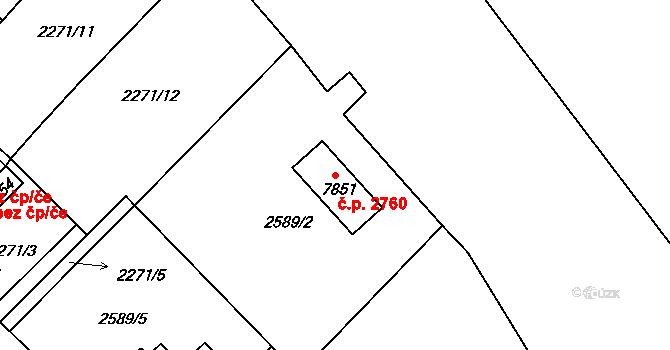 Cheb 2760 na parcele st. 7851 v KÚ Cheb, Katastrální mapa