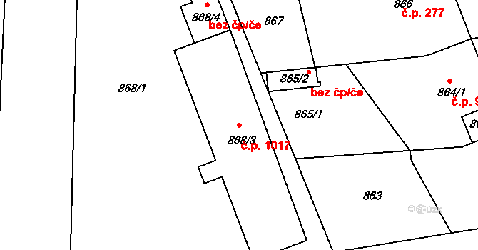 Hustopeče 1017 na parcele st. 868/3 v KÚ Hustopeče u Brna, Katastrální mapa