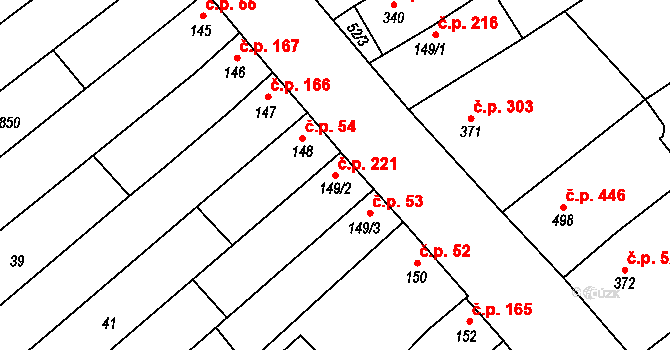 Kvasice 221 na parcele st. 149/2 v KÚ Kvasice, Katastrální mapa