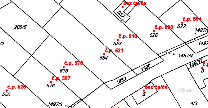 Kvasice 521 na parcele st. 554 v KÚ Kvasice, Katastrální mapa