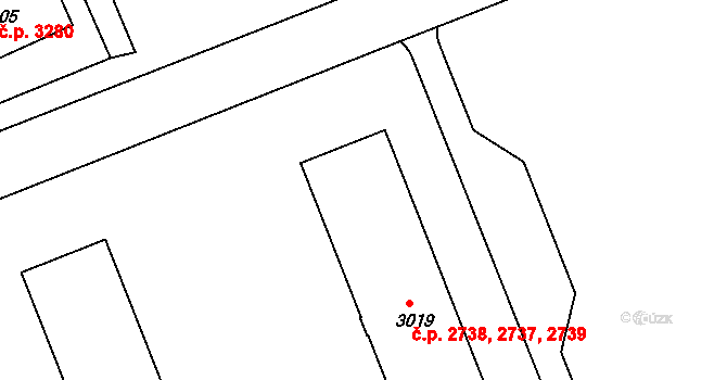 Kroměříž 2737,2738,2739 na parcele st. 3019 v KÚ Kroměříž, Katastrální mapa
