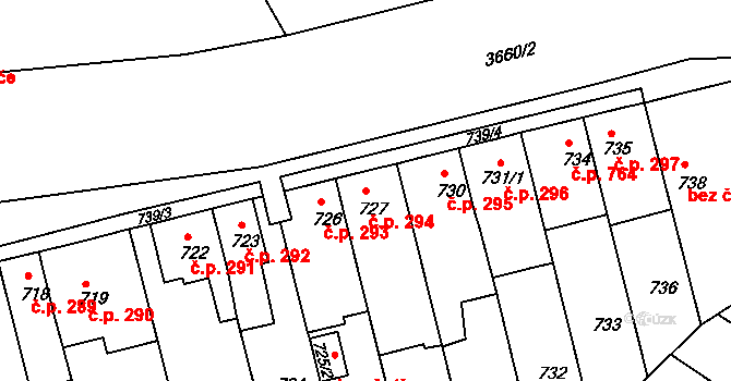 Holešov 294 na parcele st. 727 v KÚ Holešov, Katastrální mapa