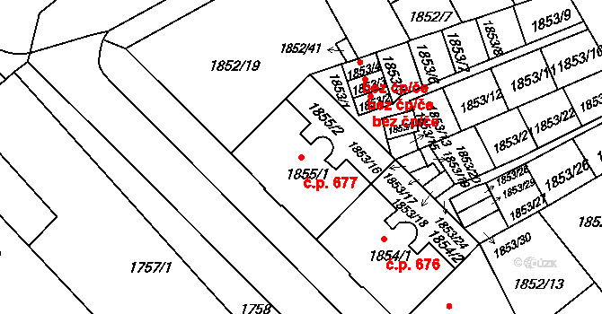Holešov 677 na parcele st. 1855/1 v KÚ Holešov, Katastrální mapa