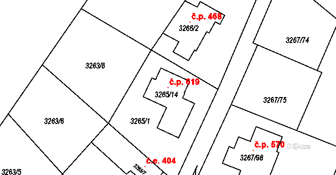 Jakubské Předměstí 619, Jaroměř na parcele st. 3265/14 v KÚ Jaroměř, Katastrální mapa