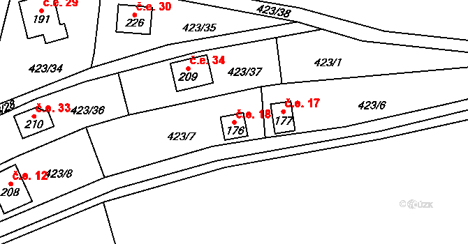 Hluchov 18 na parcele st. 176 v KÚ Hluchov, Katastrální mapa