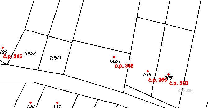 Malé Hradisko 349 na parcele st. 133/1 v KÚ Malé Hradisko, Katastrální mapa