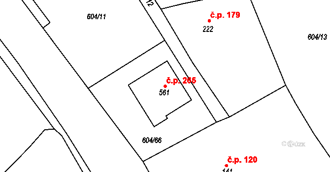 Hrádek na Vlárské dráze 265, Slavičín na parcele st. 561 v KÚ Hrádek na Vlárské dráze, Katastrální mapa